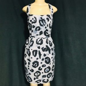 Vince Camuto blue leopard sheath pockets dress 6